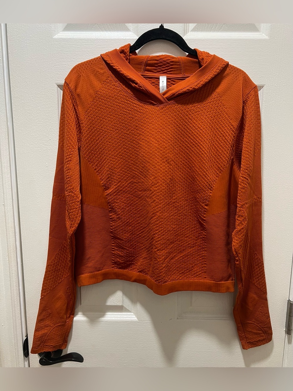 Athleta Flurry Seamless Long Sleeve Hoodie in a rich burnt rust / terracotta XL